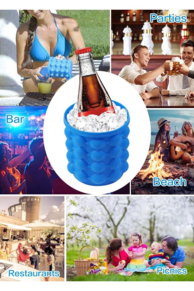 Silicone Ice Cube Maker Genie – Compact Ice Cube Tray with Lid & Storage Bucket | Easy Release - 2