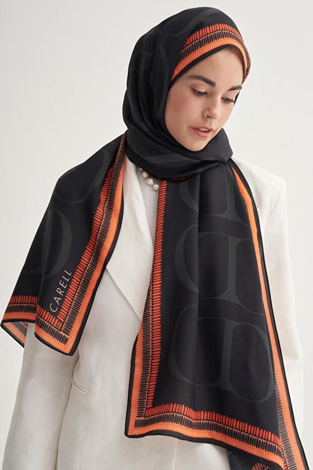 Side Monogram Floş Şal Siyah - 1