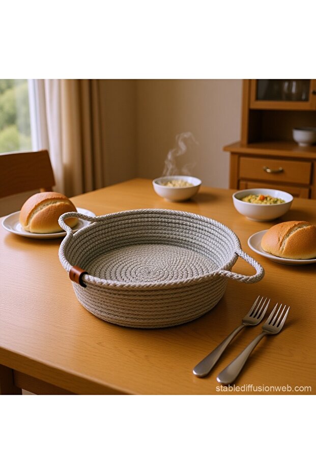 Jüt İpten Hasır Örgü Ekmeklik 18*6 GRİ - 1