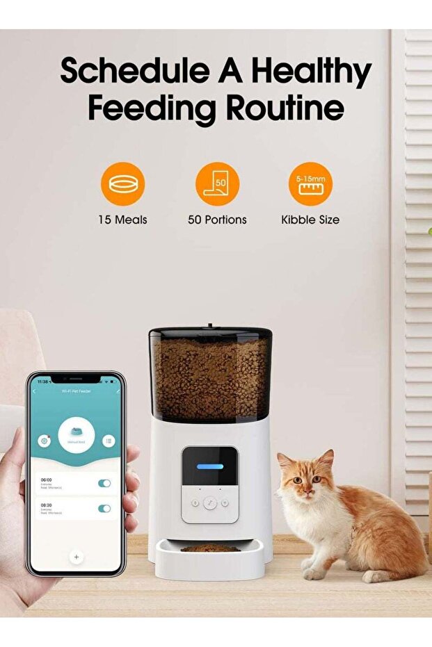 6L Automatic Cat Food Dispenser,with APP Control for Remote Feeding,Low Food Sensor Voice Recorder - 5