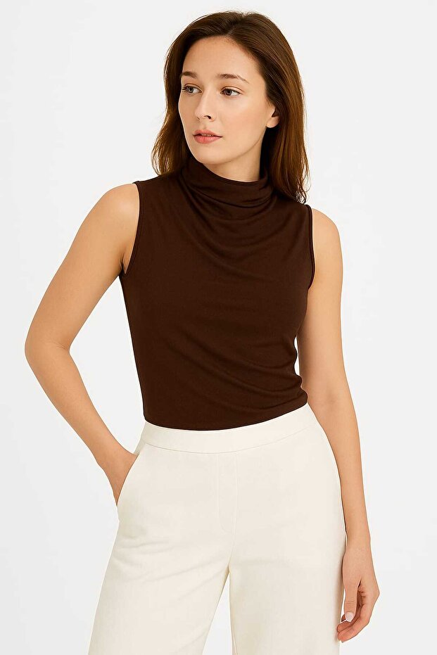 Drapeli Kolsuz Sandy Kumaş Bluz - 1