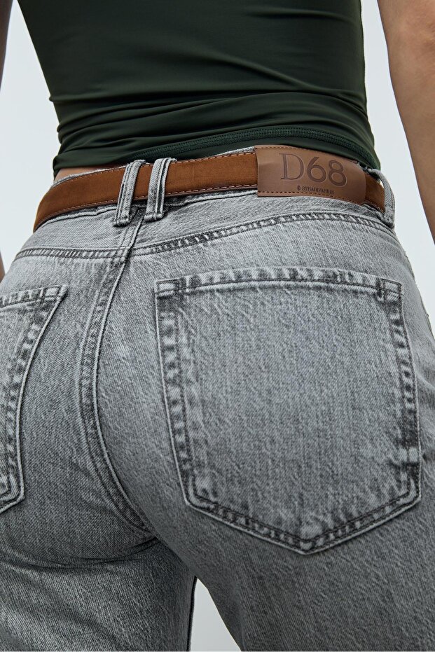 D68 Boru Paça Kemerli Kot Pantolon - 4