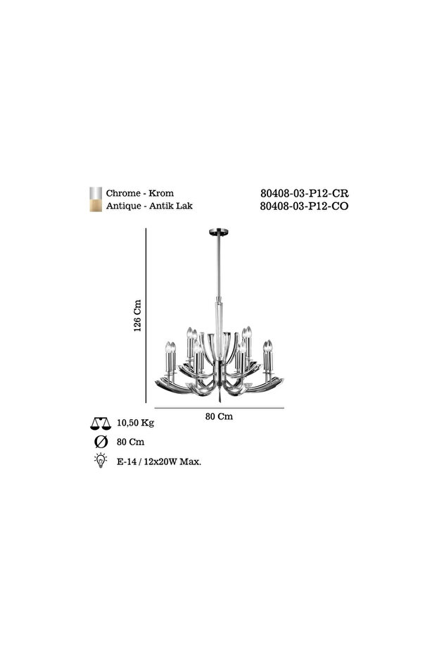 MONTESSO 12 Lİ KROM AVİZE 12XE14 - 2
