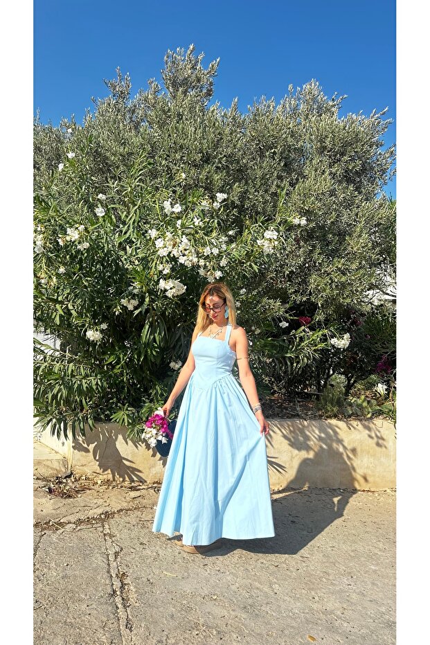 Prenses Model Keten Elbise Mavi - 1