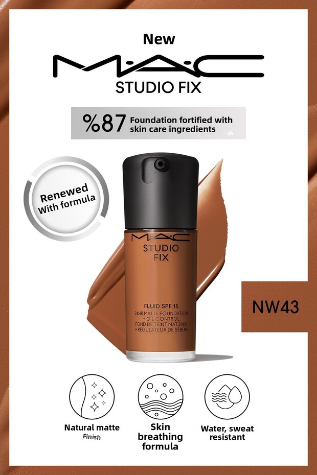 Matte Foundation Lasting up to 24 Hours - Studio Fix Fluid Spf15 - Color: Nw43 - 30ml