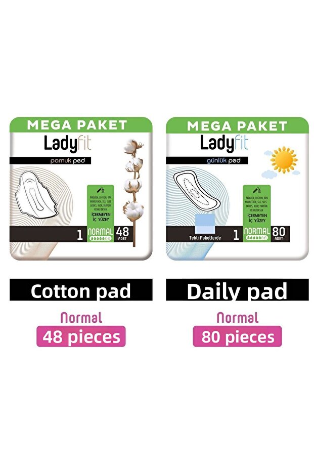 Ladyfit Cotton Pad Mega Normal 48 Pieces + Daily Pad Mega Normal 80 Pieces