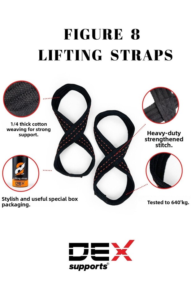 8 Loop Lifting Straps, Barbell Straps, 2 Pack - 8