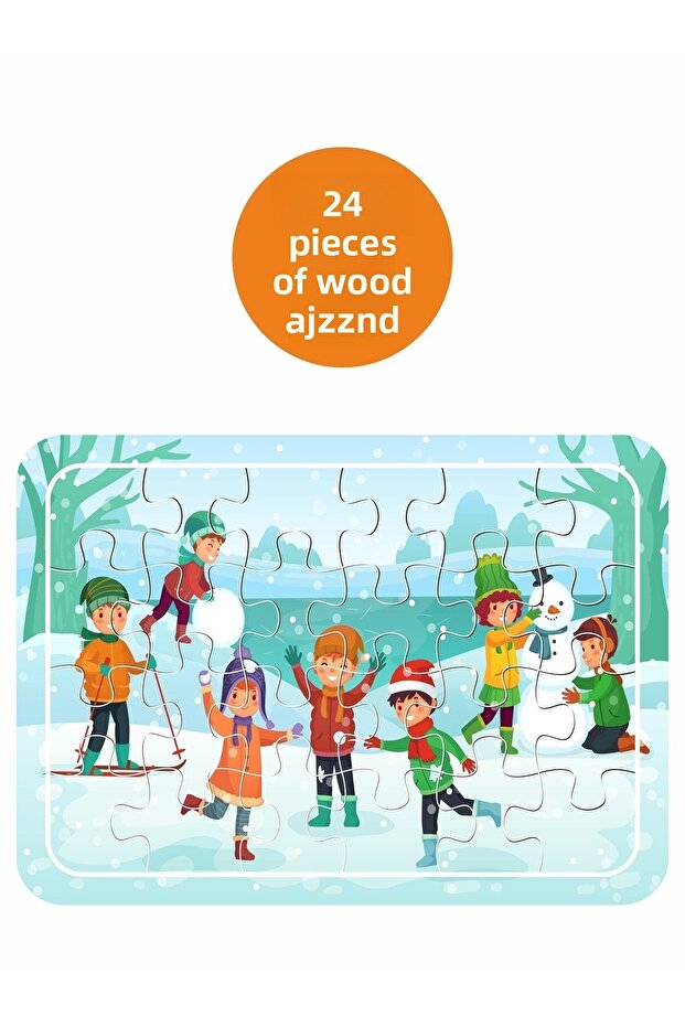 Game Time in the Snow in Winter 24 Piece Wooden Puzzle