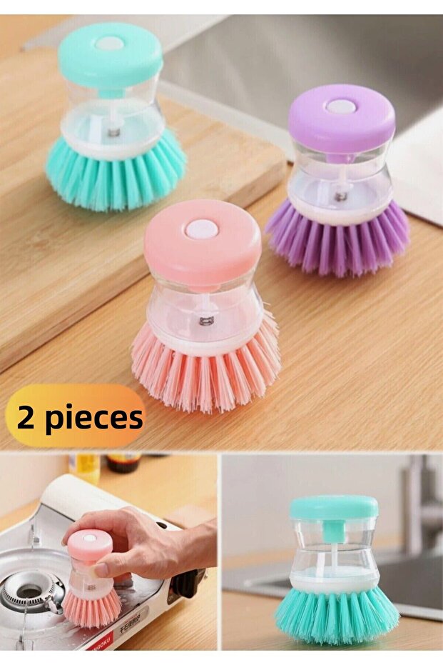 2 Pieces Kitchen Sink Dish Brush with Detergent Container