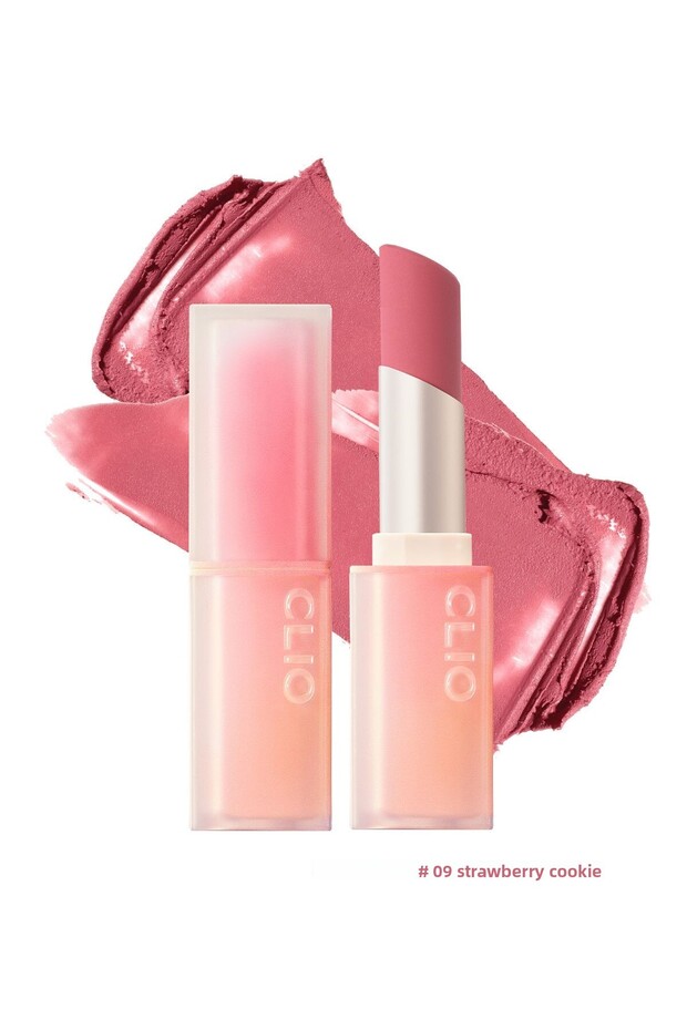 Lipstick with a Soft Texture and a Light Matte Finish, Clio Chiffon Mood Lip (09 Strawberry Cookie)