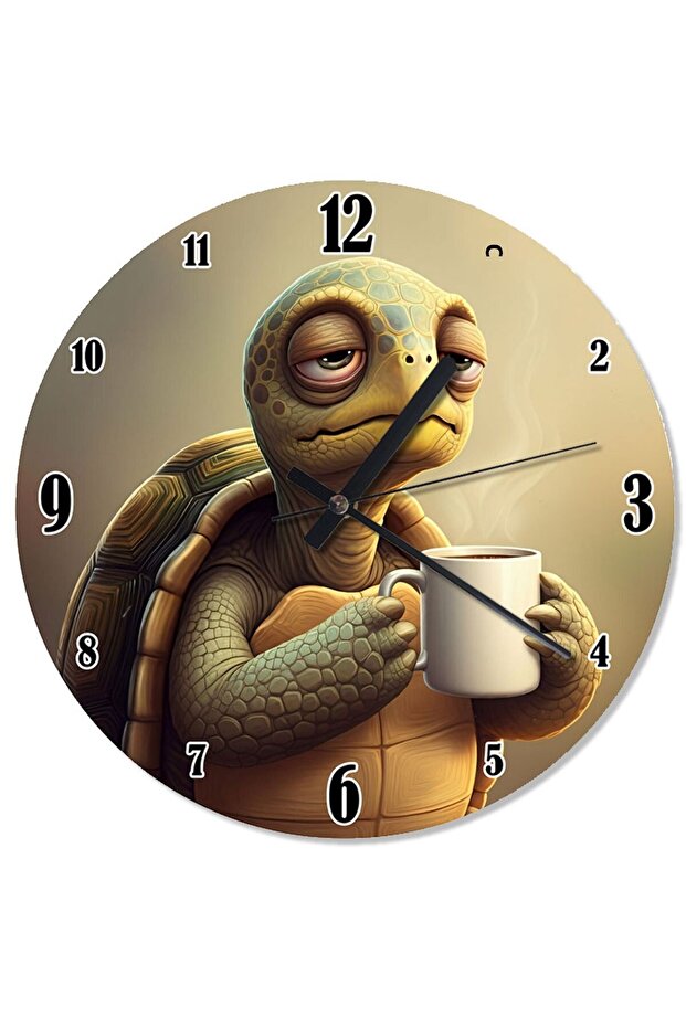 ساعة حائط على شكل سلحفاة تشرب القهوة - 1