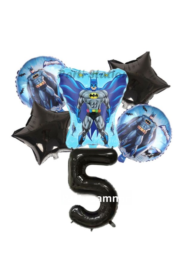 Black Number Bat with Balloons Batman Concept 5 Years Birthday Party Balloon Set Batman Theme Party Set