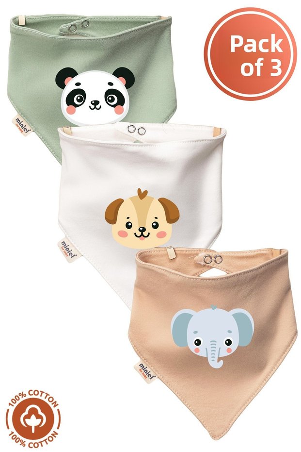 Unisex Baby Newborn Combed Organic Cotton Animal Figured Baby Bib Set of 3