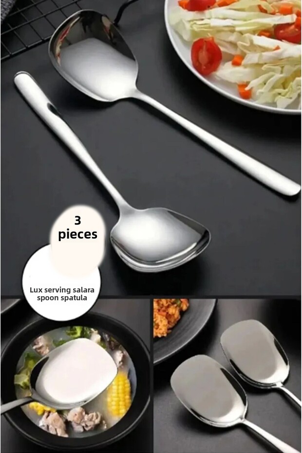 3 pieces of practical 21 cm stainless steel luxury service salad spoon spatula | Steel dinner service spoon