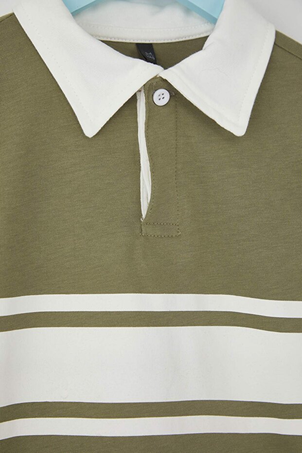 Yeşil 100% Pamuk Düz/Basic Polo Yaka Regular Örme Erkek Çocuk T-Shirt TKDAW26TS00003 - 3