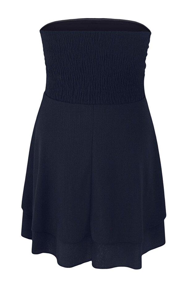 Lacivert Straplez Skater/Belden Açılan Fitilli Esnek Mini Örme Elbise TBBSS25AH00244 - 6