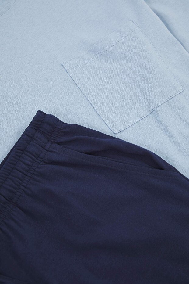 İndigo - Lacivert Regular Fit %100 Pamuk Örme Pijama Takımı TMNAW26PT00005 - 7