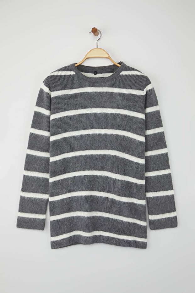 Antracytowy sweter z prążkami i meszkiem TCTAW26AK00004 - 5