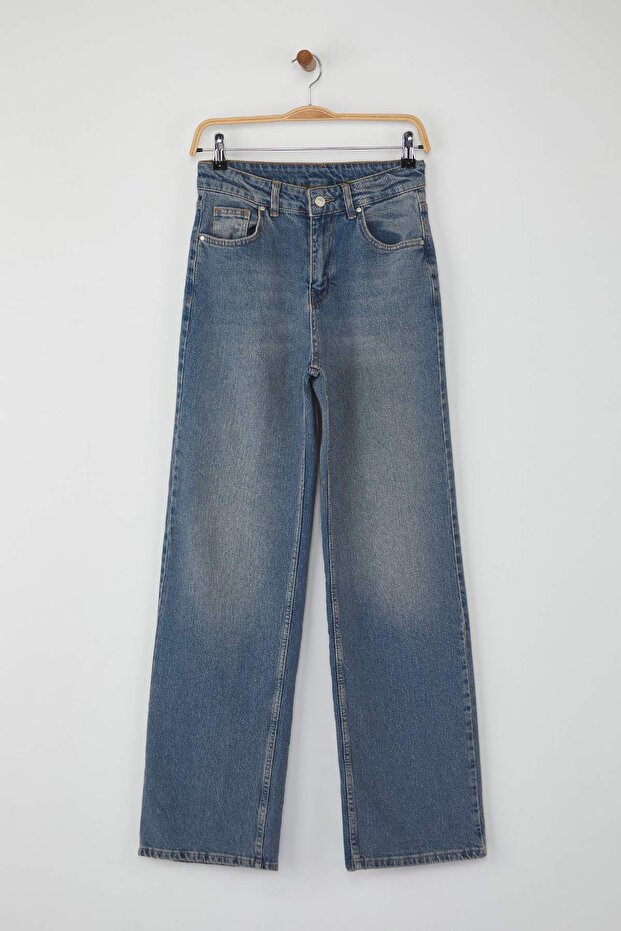 Mavi Yüksek Bel Orta Esnek Wide Leg Palazzo Jeans TWOAW26JE00084 - 5