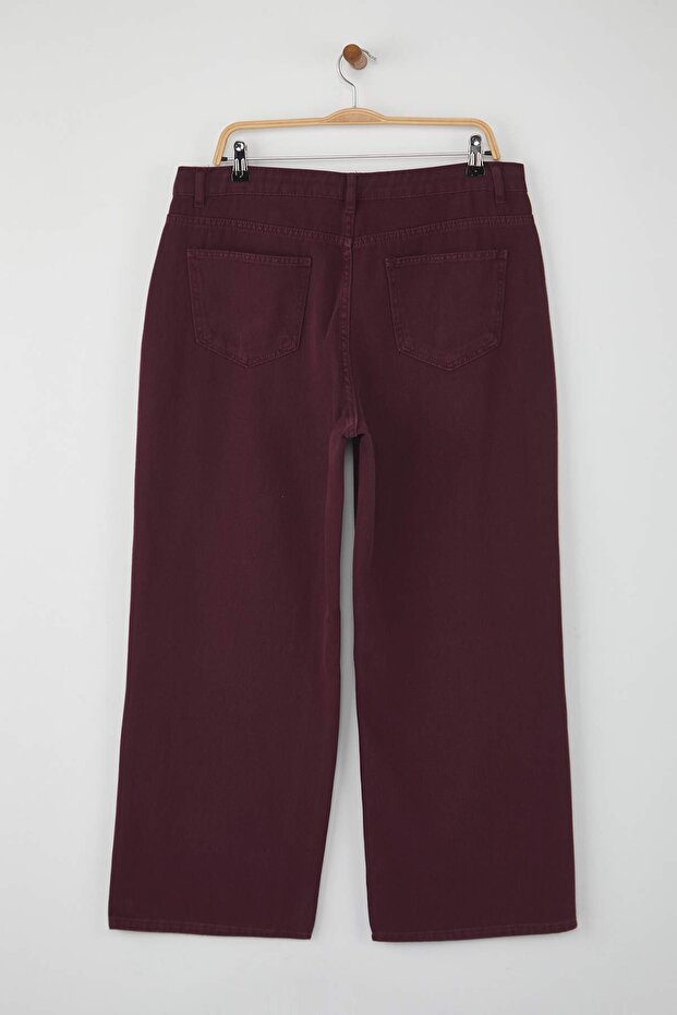 Bordo Yüksek Bel Straight Fit %100 Pamuk Non-Strerch Denim Büyük Beden Jeans TBBSS24CJ00050 - 7