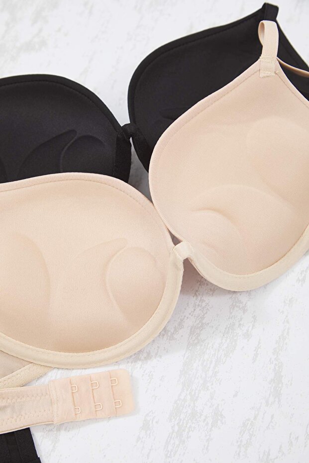 Siyah-Ten 2'li Paket Micro Push Up T-Shirt Bra Örme Sütyen THMAW26SU00008 - 6