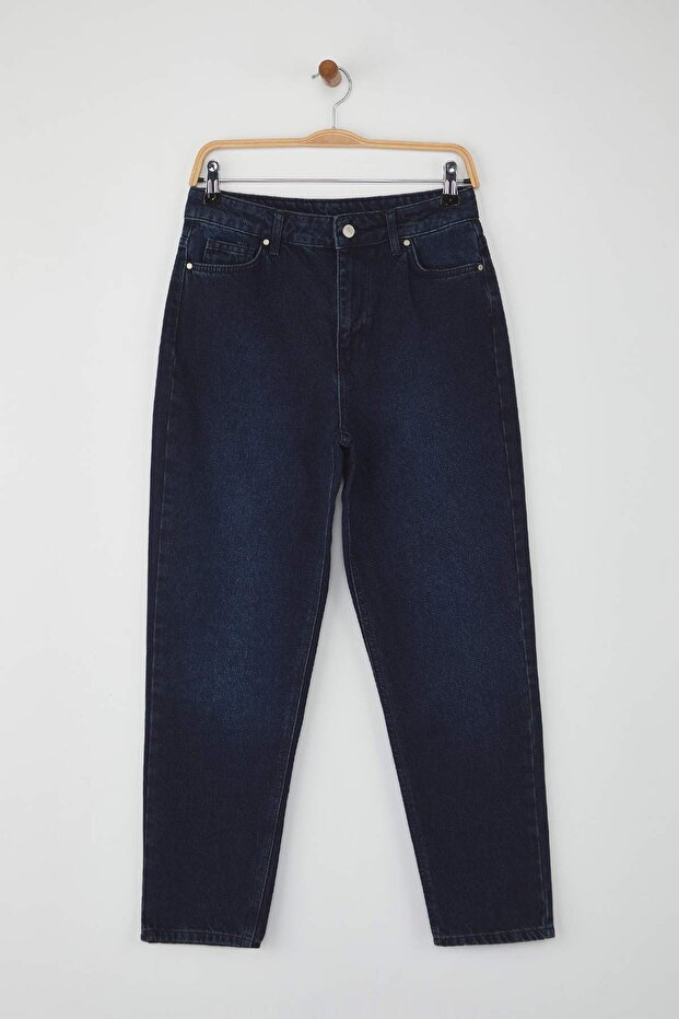 Gece Mavisi Yüksek Bel YENİ MOM %100 pamuk Non-Stretch Jeans TWOAW26JE00054 - 5