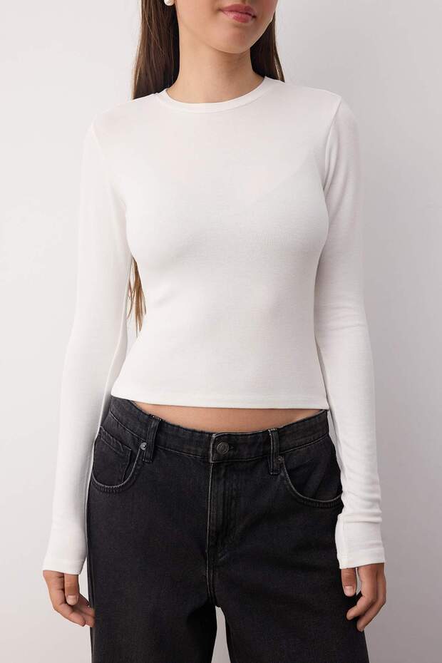 Haki-Ekru İkili Paket Crop/Kısa Fitted/Vücuda Oturan Örme Bluz TWOAW25BZ00061 - 6
