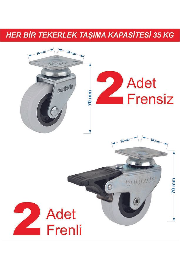Döner Tablalı 50'lik Masa Dolap Sehpa Raf Mobilya Tekeri 2 Adet Frenli - 2 Adet Frensiz 4 Adet - 1