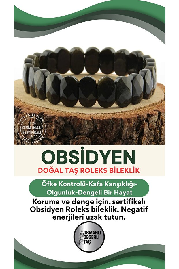 Certified Obsidian Natural Stone Rolex Bracelet 15 Mm -b778