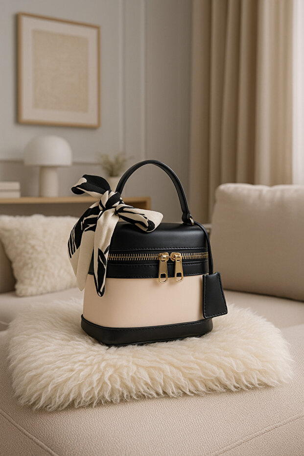 Női fekete krémszínű téglalap alakú keresztpántos kézi és válltáska Melina - 1