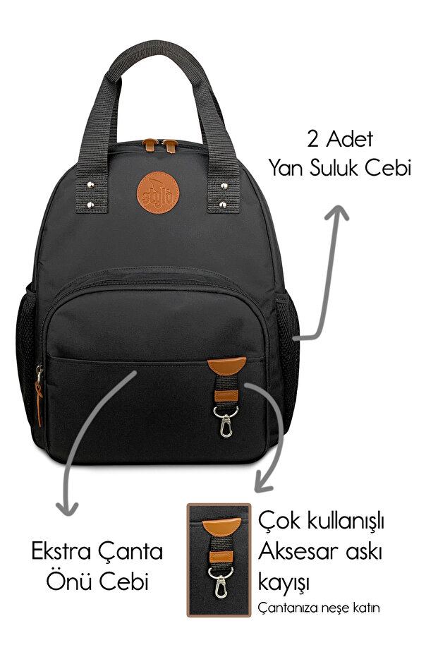 Popi Anne Bebek Bakım Ve Sırt Çantası Siyah – Termal Biberon Bölmeli Geniş Hacimli Şık Tasarım - 5