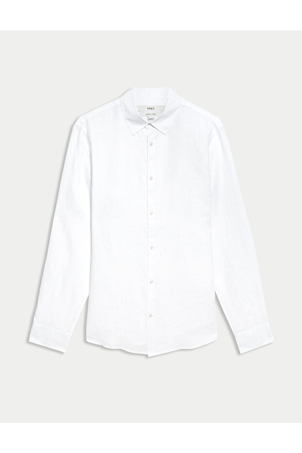 Regular Fit Uzun Kollu Saf Keten Gömlek - 6