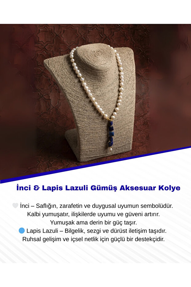 Certified Natural Pearl & Lapis Lazuli Silver Accessory Necklace