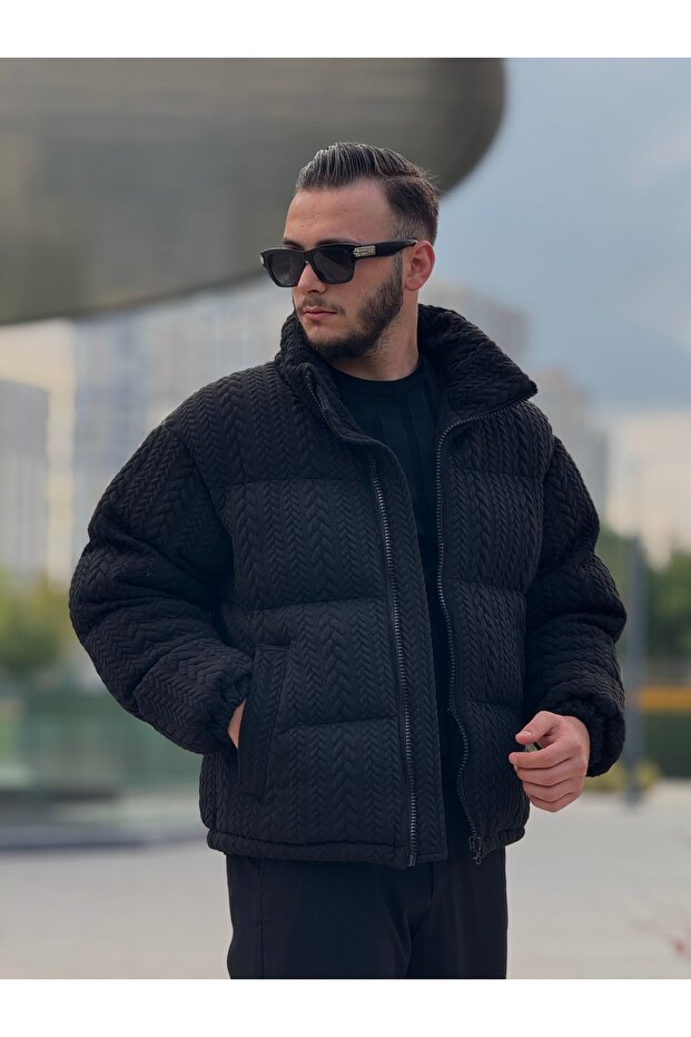 ERKEK DİK YAKA KIŞLIK ÖRME MONT - 4