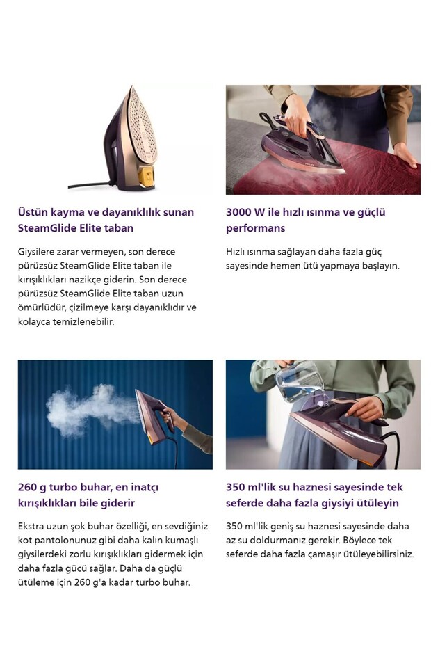 3000W Güç Akıllı Buhar özelliğine sahip 8000 Serisi Buharlı Ütü Dst8040 Mor - 5