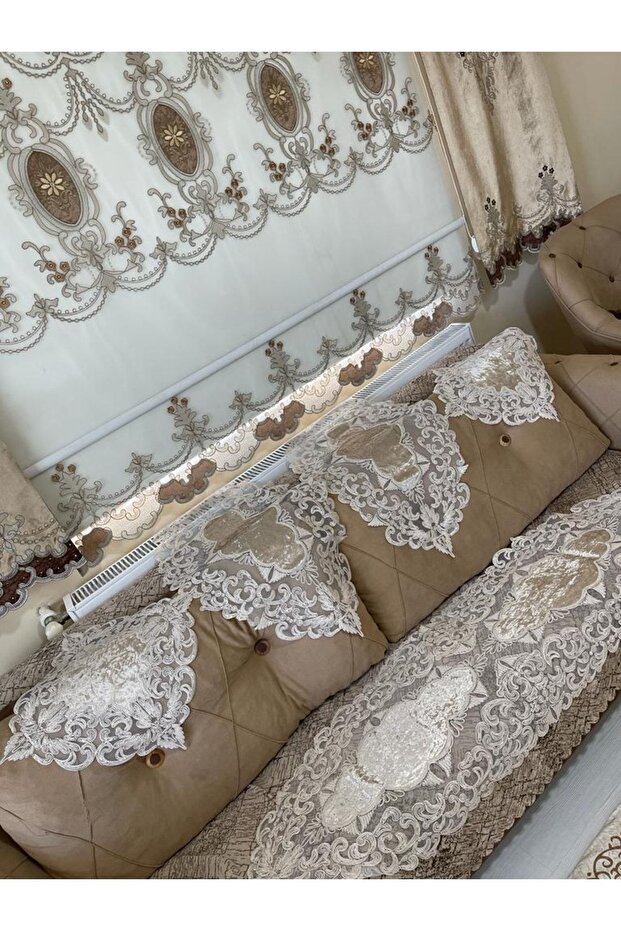 New Luxury Runner Tablecloth Velvet Lounge Set 5 Pieces Capatcino (MILK COFFEE)