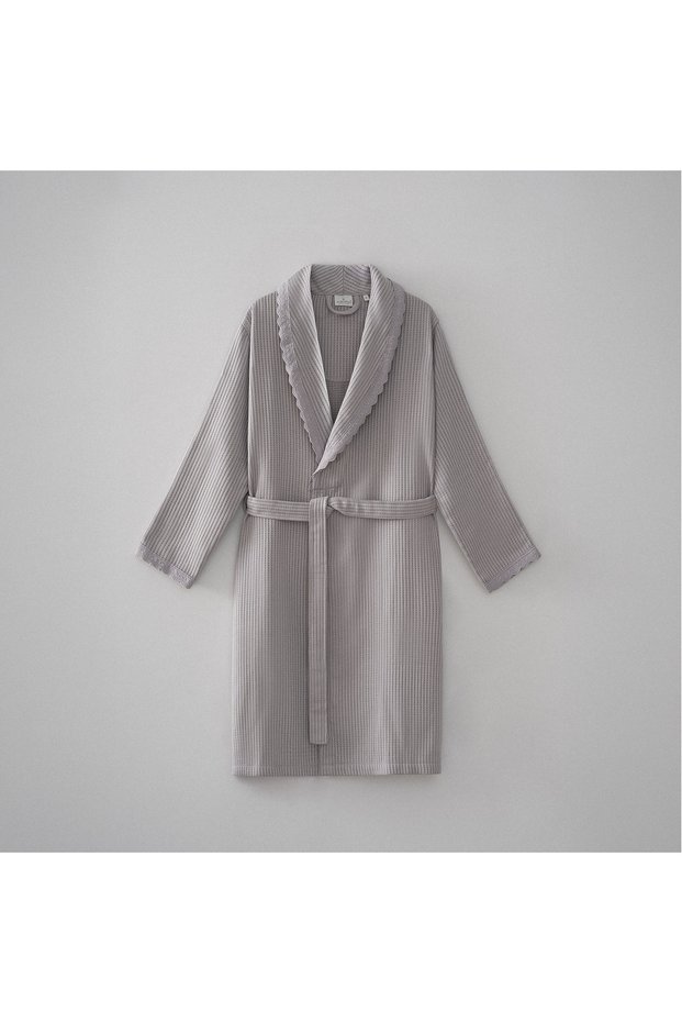 Alessa Women's Pique Bathrobe 100% Organic Cotton Jacquard Gray
