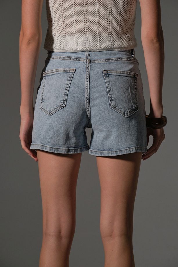 Esnek Denim Kumaş Pamuk Elastan 5 cep kot mini kadın jean şort - 6