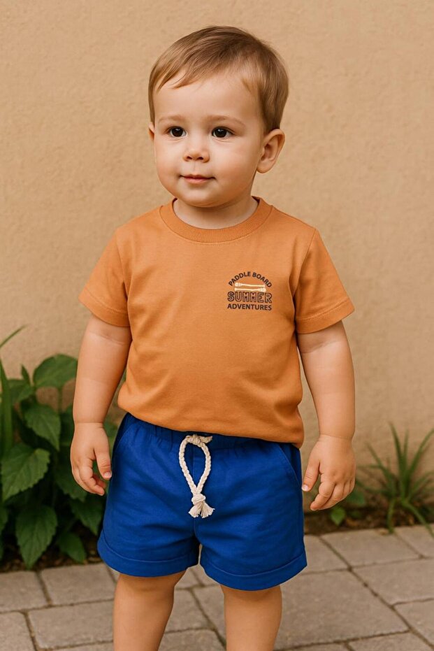 طقم مزدوج من القطن الممشط مطبوع ومزخرف على الوجهين - 1