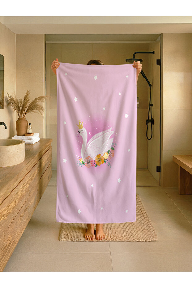 Pink Swan Patterned Children's Beach - Sea - Pool Towel Tlaph-051