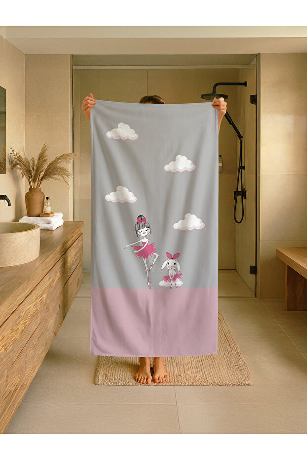 Ballerina and Rabbit Patterned Children's Beach - Sea - Pool Towel Tlaph-134