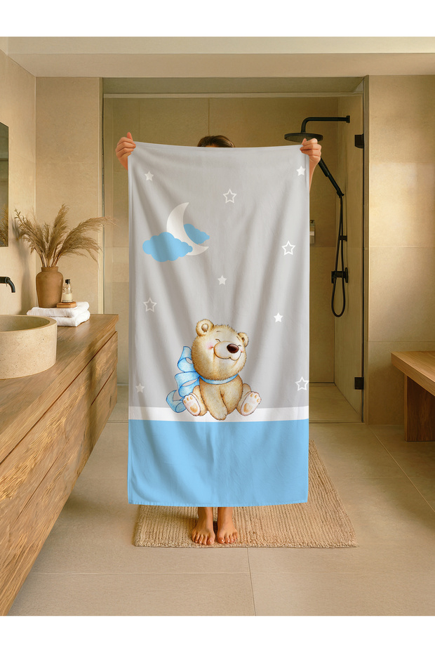 Cute Little Bear Patterned Children's Beach - Sea - Pool Towel Tlaph-174