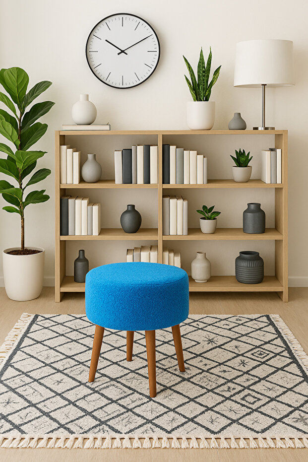 Mavi Çay Seti İkili Koltuk Berjer ve Puf Takımı (Salon, Balkon, Ofis) 3'Lü Takım - 4