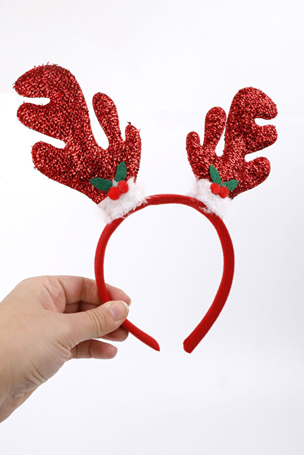 Red Glitter Girl's Crown with Deer Horns