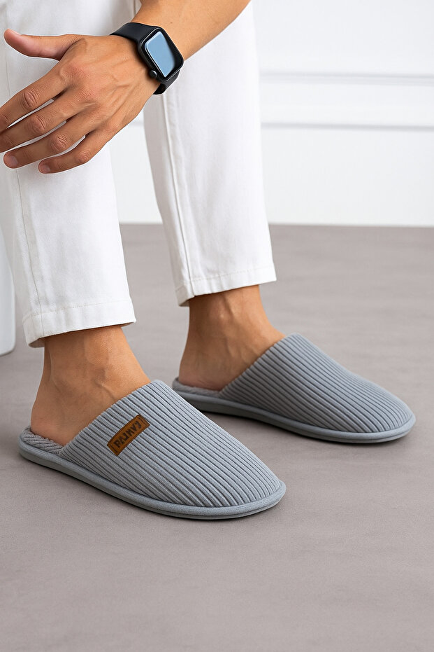 Men's Silent and Non-Slip Sole, Warm, Seasonal, Plush Inside, Corduroy Cup Slippers
