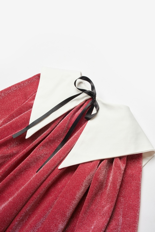 Kırmızı  Uzun Kollu Yaka Detaylı Simli Kız Çocuk Elbise - Maya - 3