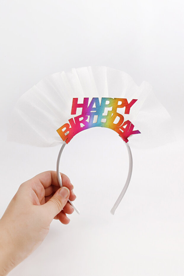 White Tulle Happy Birthday Girl's Crown