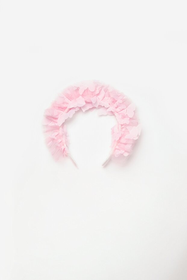Pink Butterfly Embroidered Girl's Tulle Crown