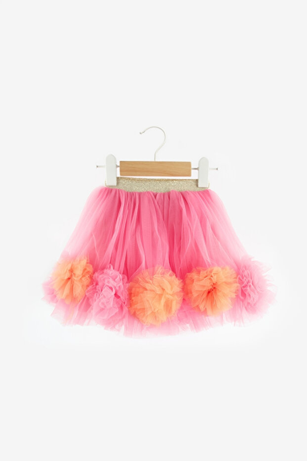 Fuchsia Pompom Detailed Girl's Skirt - Hilda