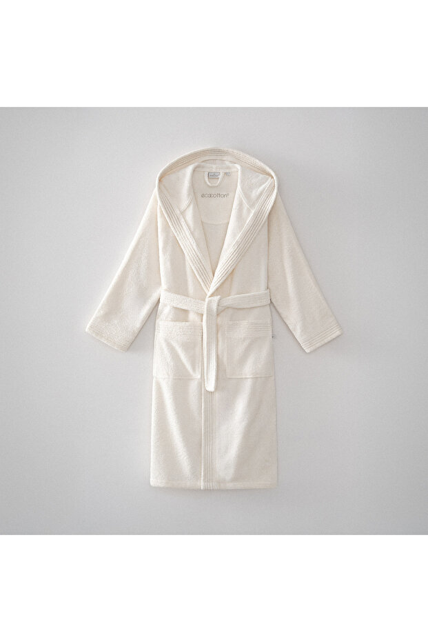 Ecosoft New Women's Bathrobe 100% Organic Cotton Dobby Cream